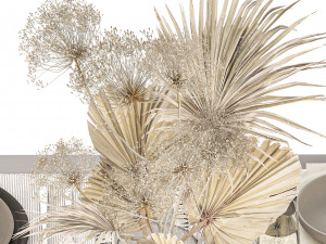 Table setting for 6 persons with a bouquet of dried flowers 3D 모델
