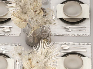 Table setting for 6 persons with a bouquet of dried flowers 3D Model