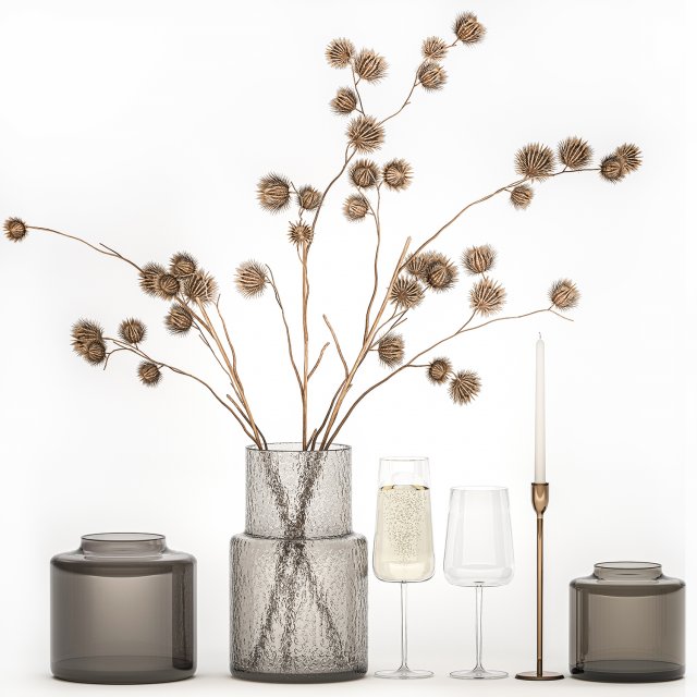 Bouquet Of Dry Thorns In A Glass Vase For Decor 3D मॉडल .c4d .max .obj .3ds .fbx .stl .blend 