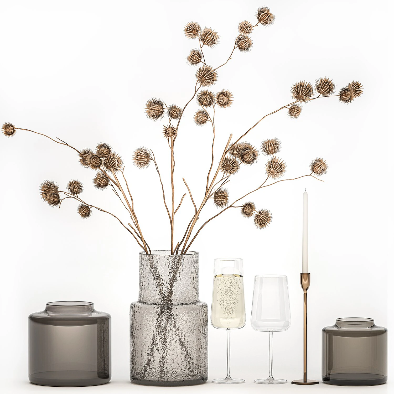 Bouquet Of Dry Thorns In A Glass Vase For Decor 3D Model .c4d .max .obj .3ds .fbx .stl .blend 