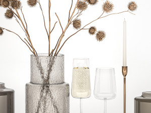 Bouquet Of Dry Thorns In A Glass Vase For Decor 3D मॉडल