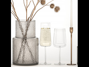 Bouquet Of Dry Thorns In A Glass Vase For Decor 3D मॉडल