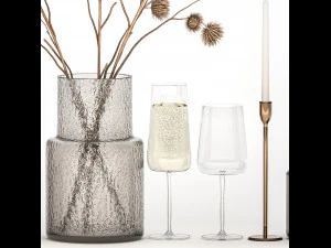 Bouquet Of Dry Thorns In A Glass Vase For Decor 3D Model