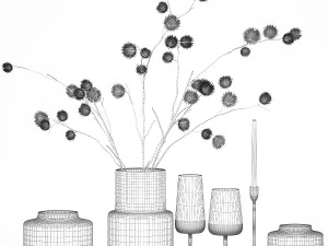 Bouquet Of Dry Thorns In A Glass Vase For Decor 3D Model