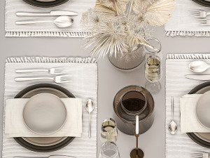 Table setting for 4 persons with a bouquet of dried flowers 31 3Dモデル