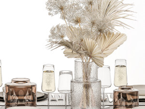 Table setting for 4 persons with a bouquet of dried flowers 31 3Dモデル