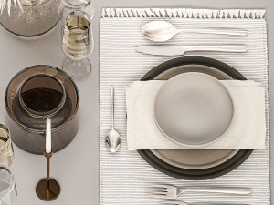 Table setting for 4 persons with a bouquet of dried flowers 31 3Dモデル
