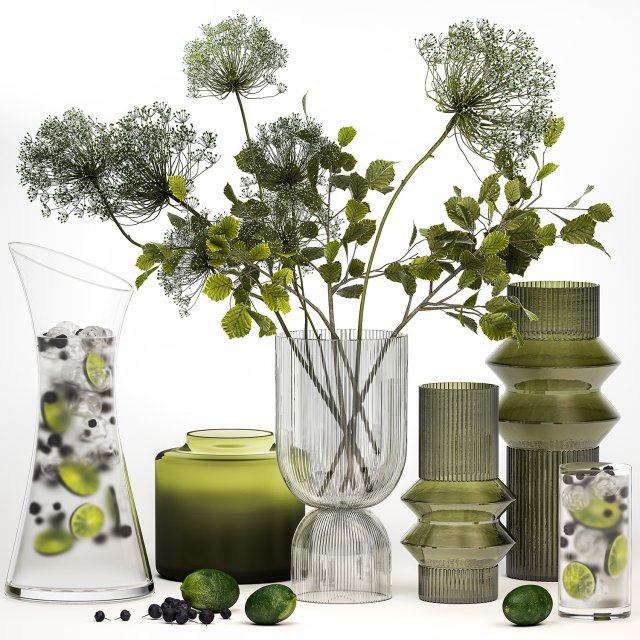 Bouquet Of Flowers With Blueberry And Lime Lemonad 3D Model .c4d .max .obj .3ds .fbx .stl .blend 