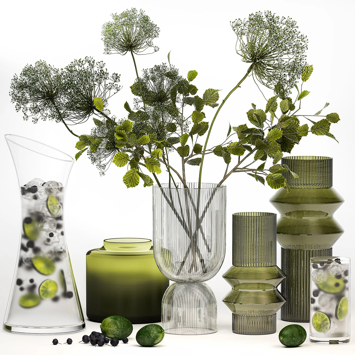 Bouquet Of Flowers With Blueberry And Lime Lemonad 3D Model .c4d .max .obj .3ds .fbx .stl .blend 