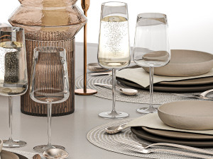 Stylish Table Setting For 6 Persons With A Bouquet Modelo 3D
