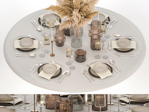 Stylish Table Setting For 6 Persons With A Bouquet Modelo 3D