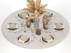 Stylish Table Setting For 6 Persons With A Bouquet Modelo 3D