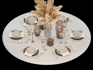 Stylish Table Setting For 6 Persons With A Bouquet Modelo 3D