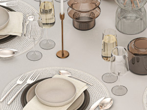 Stylish Table Setting For 6 Persons With A Bouquet Modelo 3D