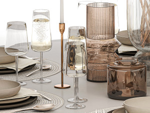 Stylish Table Setting For 6 Persons With A Bouquet Modelo 3D