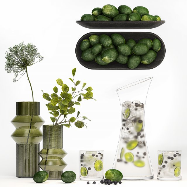 Bouquet Of Flowers With Carafe Of Lime Lemonade Modèle 3D .c4d .max .obj .3ds .fbx .stl .blend 