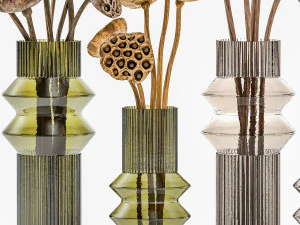 Bouquets of dried flowers from lotus stems in a glass vase 3D Model