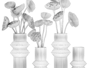 Bouquets of dried flowers from lotus stems in a glass vase 3D Model
