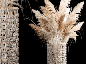 Bouquet of dry reeds in a white wicker basket for decoration 256 3D Model