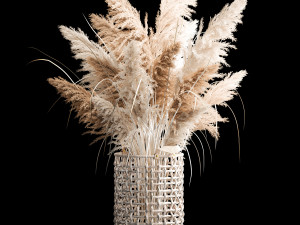 Bouquet of dry reeds in a white wicker basket for decoration 256 Model 3D