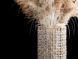 Bouquet of dry reeds in a white wicker basket for decoration 256 Model 3D