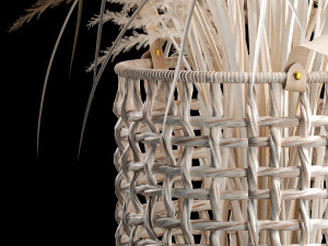 Bouquet of dry reeds in a white wicker basket for decoration 256 Model 3D