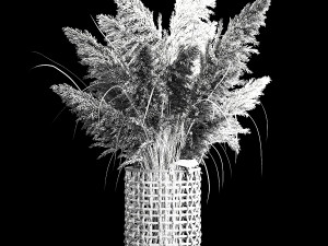 Bouquet of dry reeds in a white wicker basket for decoration 256 Model 3D