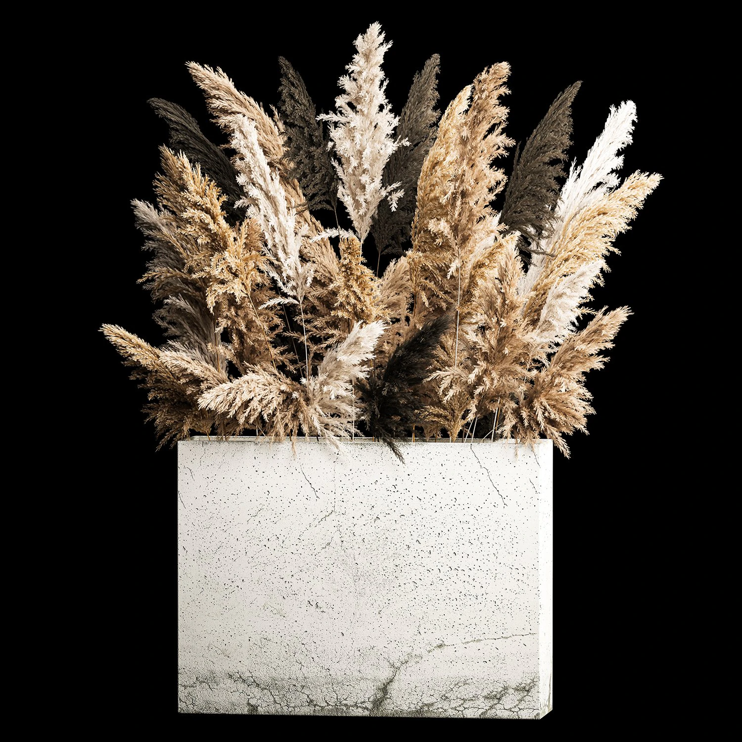 Deorative Bouquet In A Concrete Vase Of Dry Reeds 3D Model .c4d .max .obj .3ds .fbx .stl .blend 