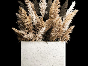 Buqu&ecirc; Decorativo Em Vaso De Concreto De Junco Seco Modelo 3D