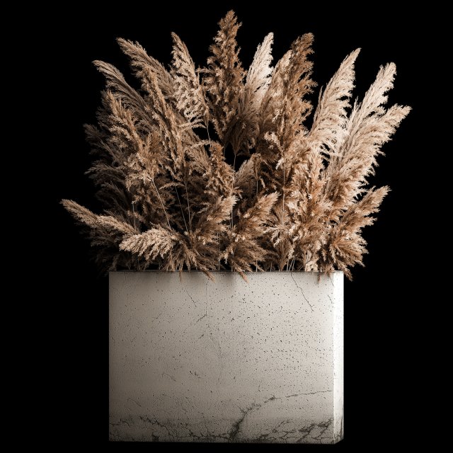 Deorative Bouquet In A Concrete Vase Of Dry Reeds 268 3D Model .c4d .max .obj .3ds .fbx .stl .blend 