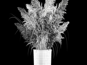 Bouquet Of Dry Reeds In A Black Metal Pot 269 3D Model