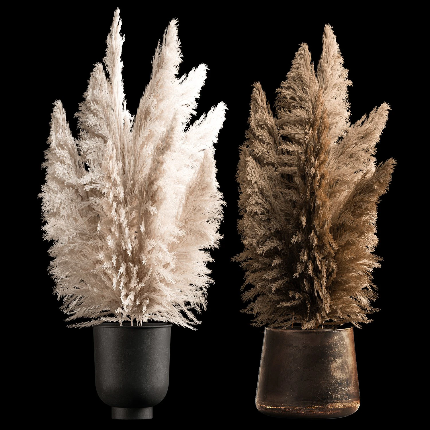 Bouquet Of Dry Reeds In A Black Metal Pot 272 3D Model .c4d .max .obj .3ds .fbx .stl .blend