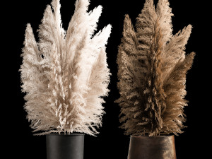 Bouquet Of Dry Reeds In A Black Metal Pot 272 3D Model
