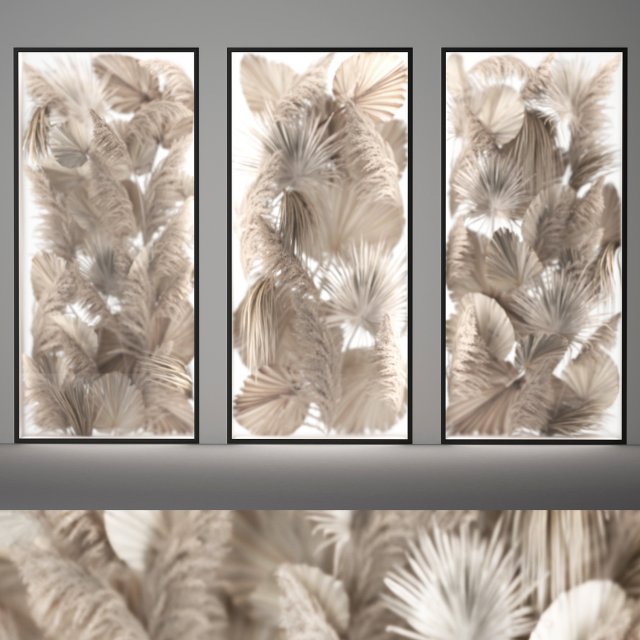 Phyto Wall Of Dry Palm Leaves And Pampas Grass Model 3D .c4d .max .obj .3ds .fbx .stl .blend 