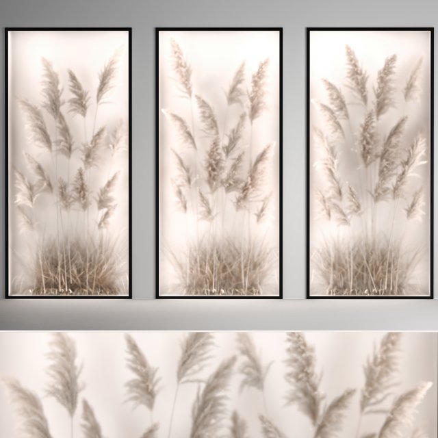 Vertical garden Of Dry Palm Leaves And Pampas Grass 284 3D Model .c4d .max .obj .3ds .fbx .stl .blend 