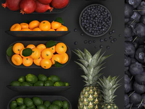 フルーツセット ザクロ レモン パイナップル ブルーベリー 3Dモデル