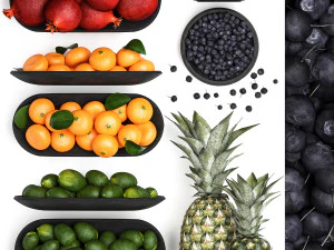 Fruit Set Pomegranate Lemon Pineapple Blueberry 3D Model