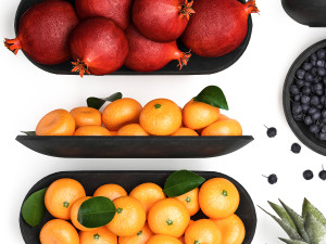 Fruit Set Pomegranate Lemon Pineapple Blueberry Model 3D