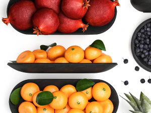 Fruit Set Pomegranate Lemon Pineapple Blueberry 3D Model
