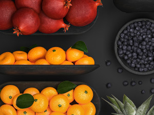 Fruit Set Pomegranate Lemon Pineapple Blueberry Model 3D