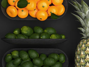 Fruit Set Pomegranate Lemon Pineapple Blueberry 3D Model