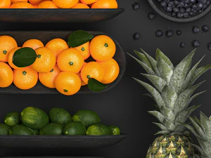 Fruit Set Pomegranate Lemon Pineapple Blueberry 3D Model