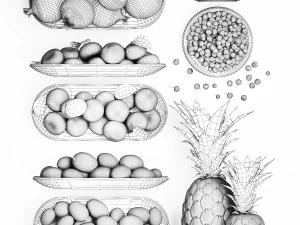 Fruit Set Pomegranate Lemon Pineapple Blueberry 3D Model