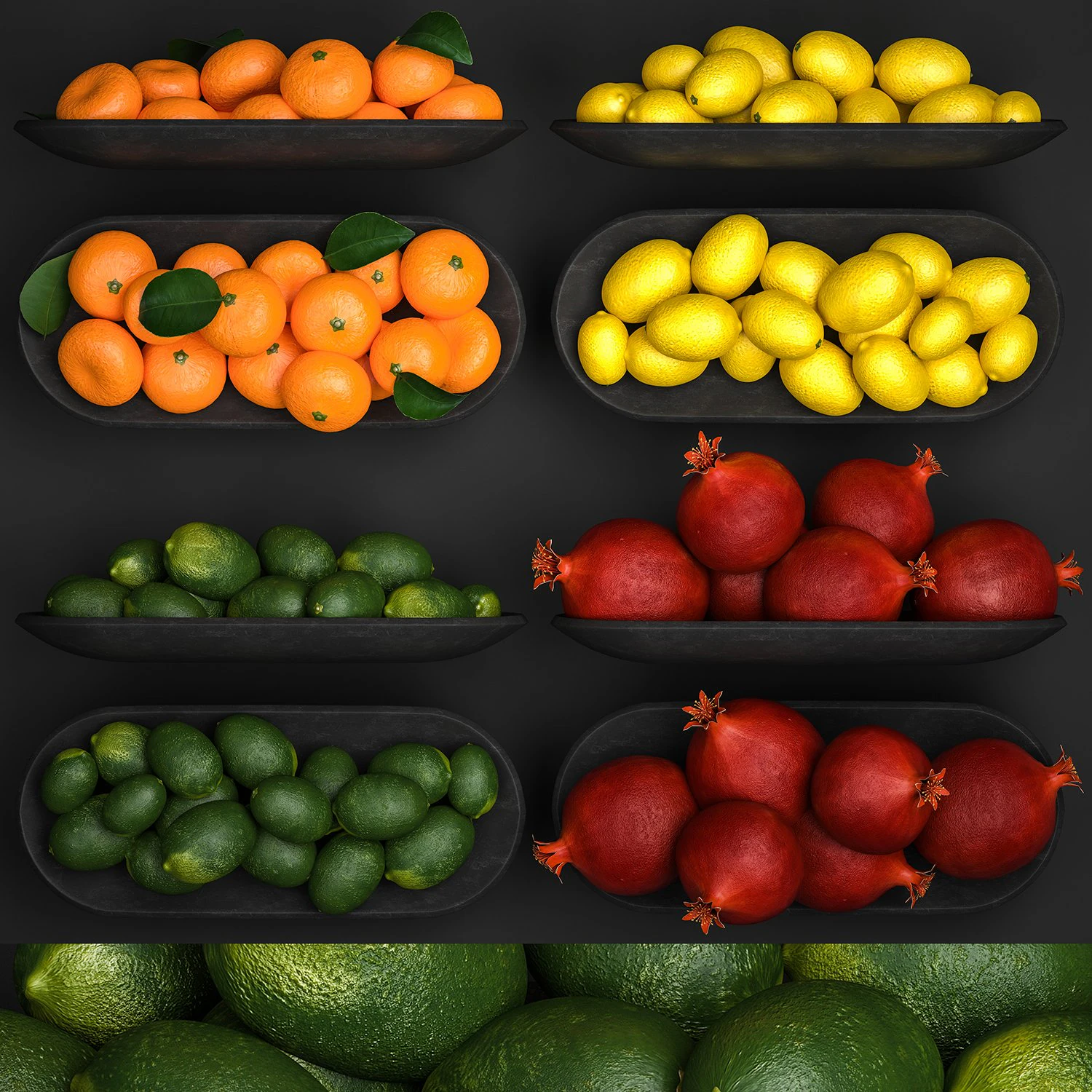 Set Of Fruits Lime Lemon Citrus Pomegranate 3D Model .c4d .max .obj .3ds .fbx .stl .blend 