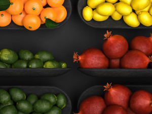 Set Of Fruits Lime Lemon Citrus Pomegranate 3D 모델