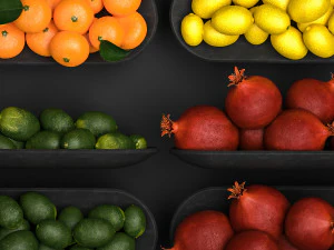 Set Of Fruits Lime Lemon Citrus Pomegranate 3D Model