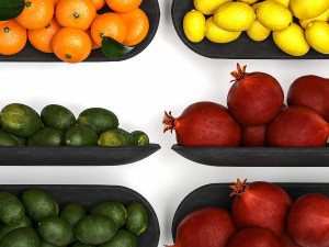 Set Of Fruits Lime Lemon Citrus Pomegranate 3D 모델