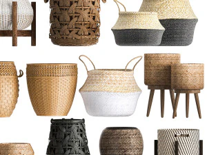 Cole&ccedil;&atilde;o de cestas cestas brancas de vime rattan Modelo 3D