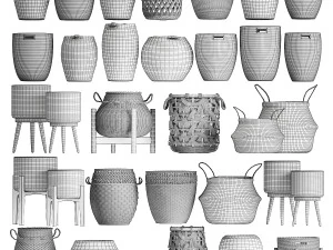 Cole&ccedil;&atilde;o de cestas cestas brancas de vime rattan Modelo 3D