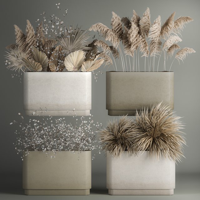Plants In Flowerpots Made Of Dried Flowers 3D-Modell .c4d .max .obj .3ds .fbx .stl .blend 